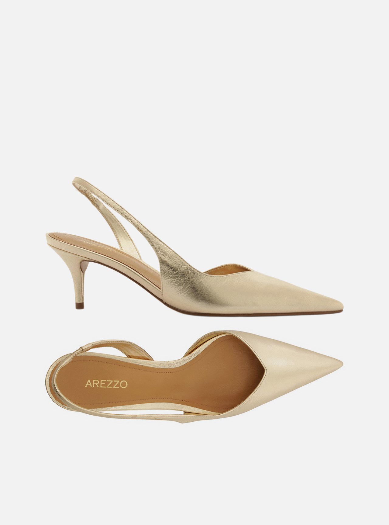 Scarpin Dourado Couro Salto Fino Slingback — foto 5