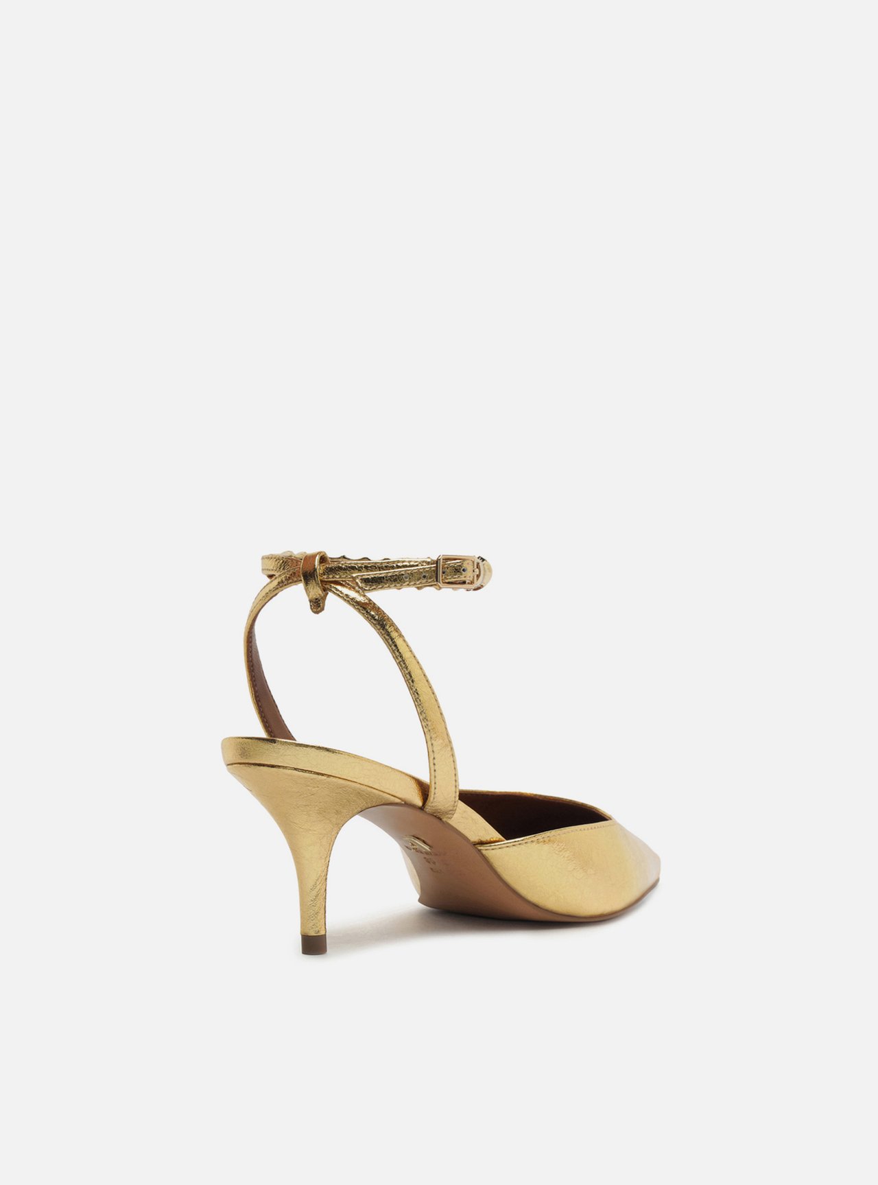 Scarpin Dourado Couro Salto Kitten Tiras Metal — foto 3