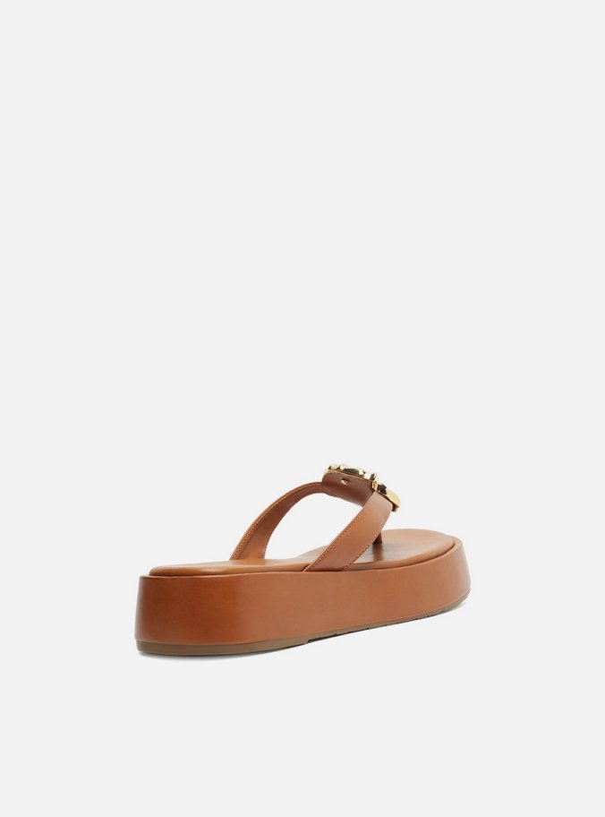 Tamanco Marrom Couro Flatform Metal Concha