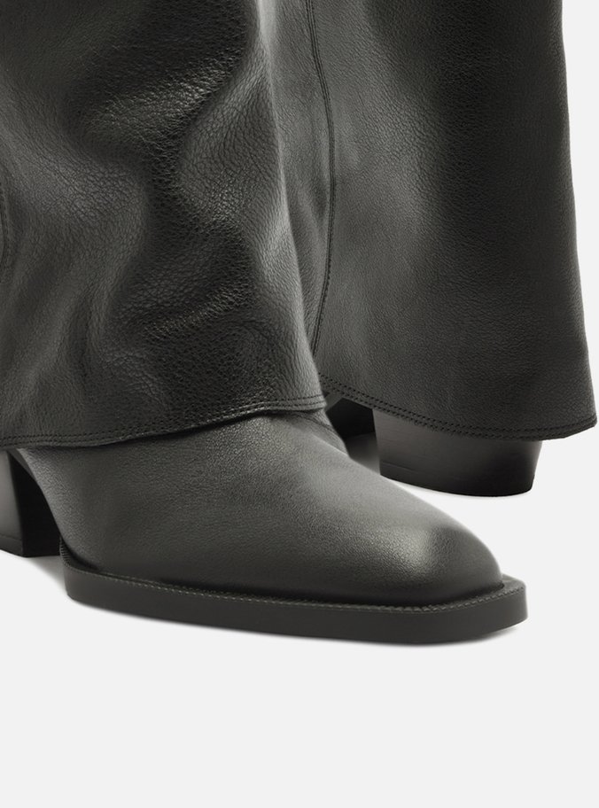 Bota Preta Couro Cano Curto Polaina Folk