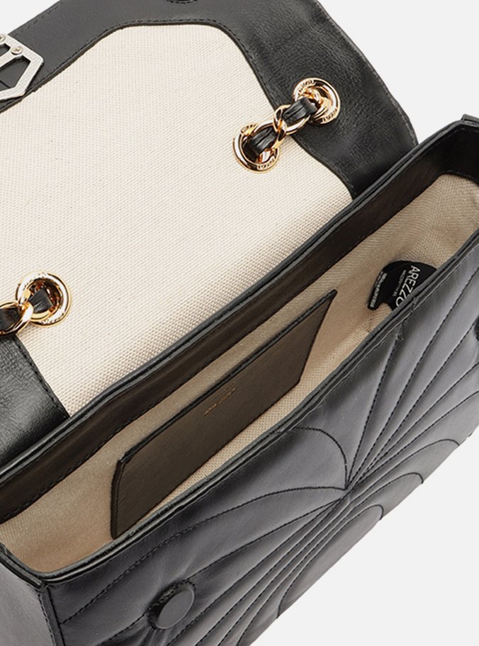 Bolsa Tiracolo Preta Couro Média Metal Flor