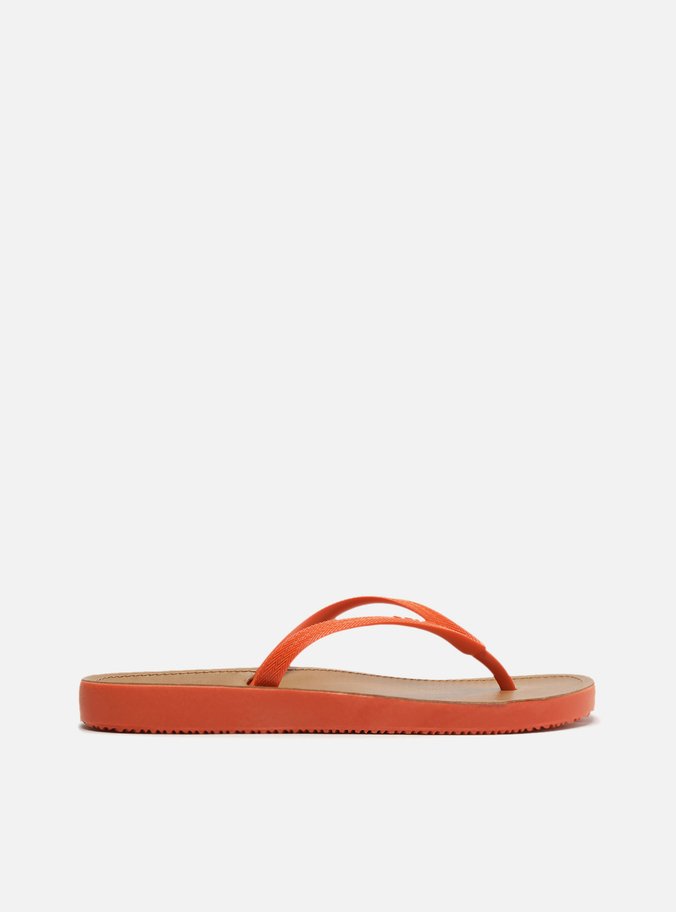 Chinelo de Dedo Laranja Palmilha Marrom