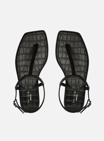 Sandália Rasteira Preta Square Palmilha Croco