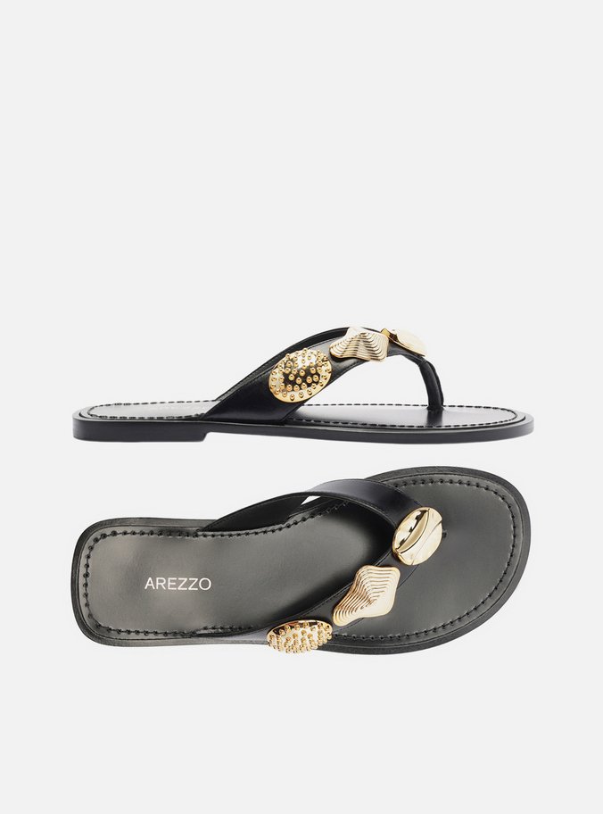 Rasteira Preta Flip Flop Metais