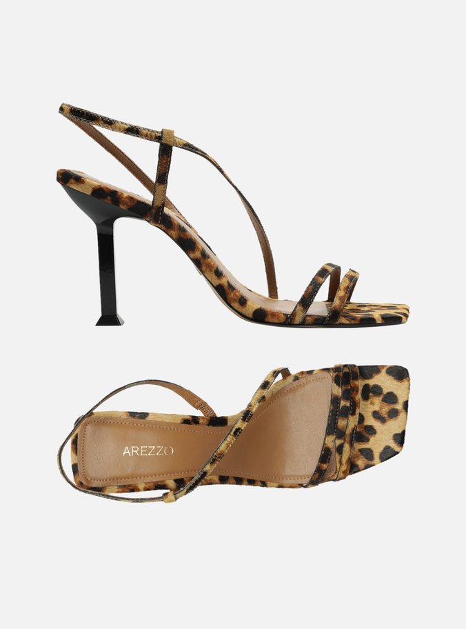 Sandália Animal Print Salto Geométrico Tiras