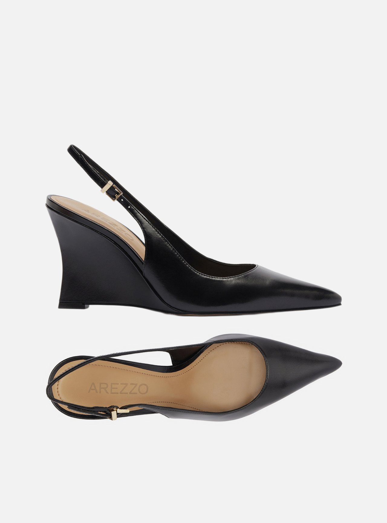 Scarpin Preto Couro Salto Alto Anabela Slingback — foto 5