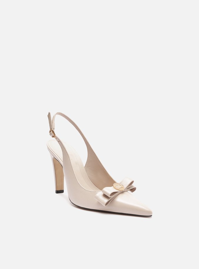 Scarpin Branco Couro Bico Fino Slingback Laço