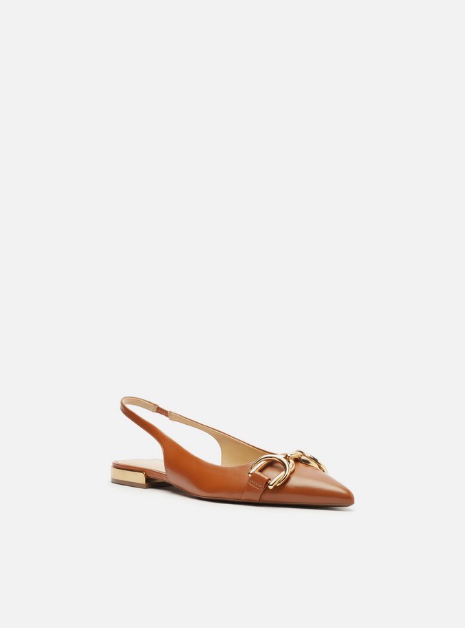 Sapatilha Marrom Couro Bico Fino Slingback Bridão