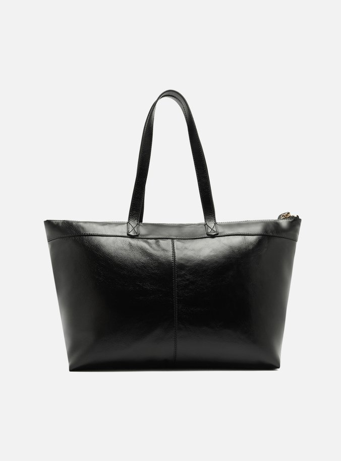 Bolsa Shopping Preta Couro Grande Zíper