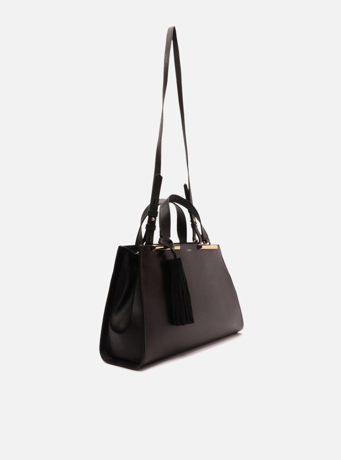 Bolsa Tote Preta Couro Média Metal Barbicacho