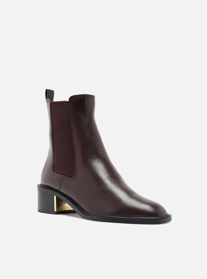 Bota Marrom Couro Cano Curto Elástico Metal