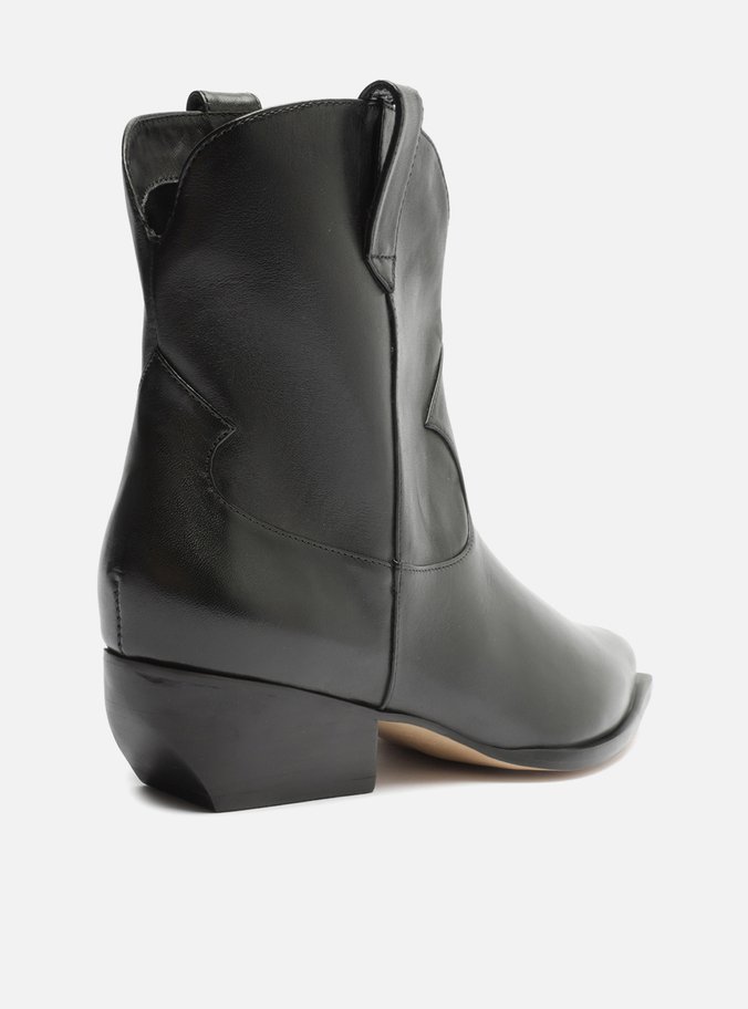 Bota Western Preta Couro Cano Curto