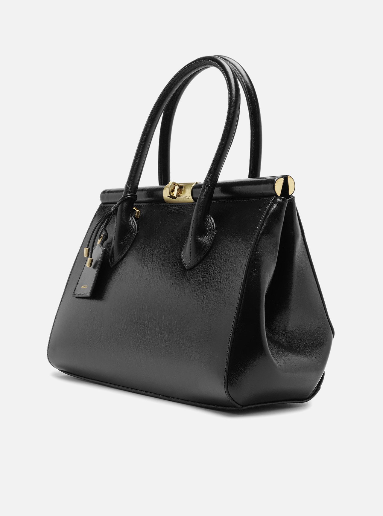 Bolsa Tote Preta Couro Grande Encaixe Metal — foto 2