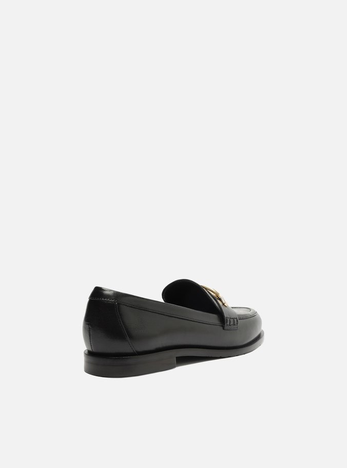 Mocassim Preto Couro Metal Geométrico