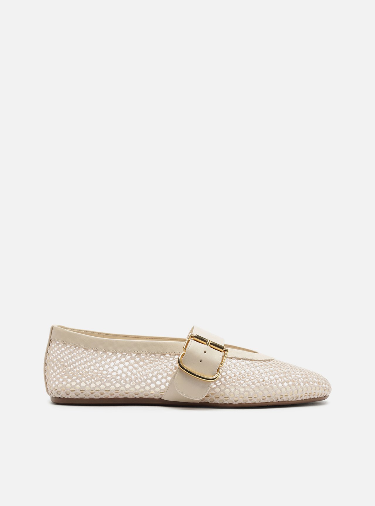 Sapatilha Off White Tela Fivela Dourada — foto 1