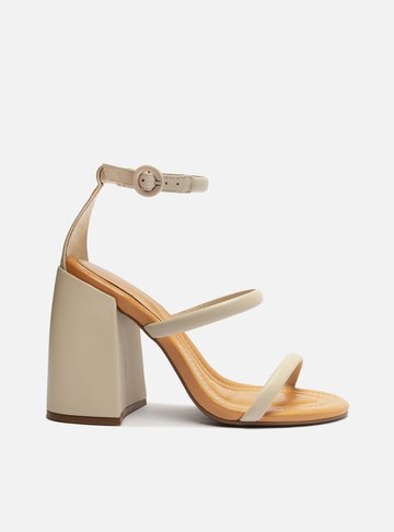 Sandália Off-White Couro Salto Alto Bloco Tiras