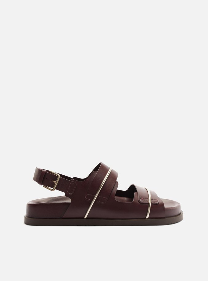 Sandália Papete Bordô Flatform Metais Dourados