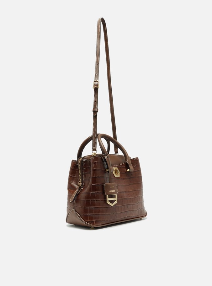 Bolsa Tote Marrom Couro Média Croco Charm