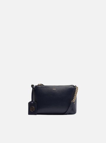 Bolsa Tiracolo Azul Couro Pequena Alça Corrente