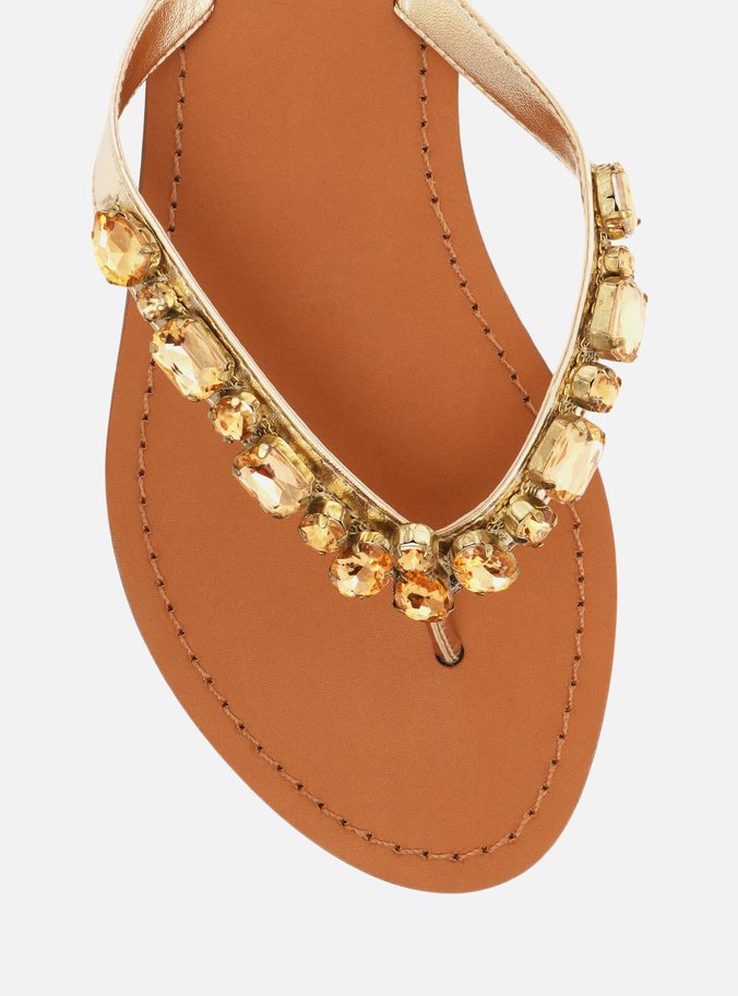 Rasteira Dourada Flip Flop Pedrarias