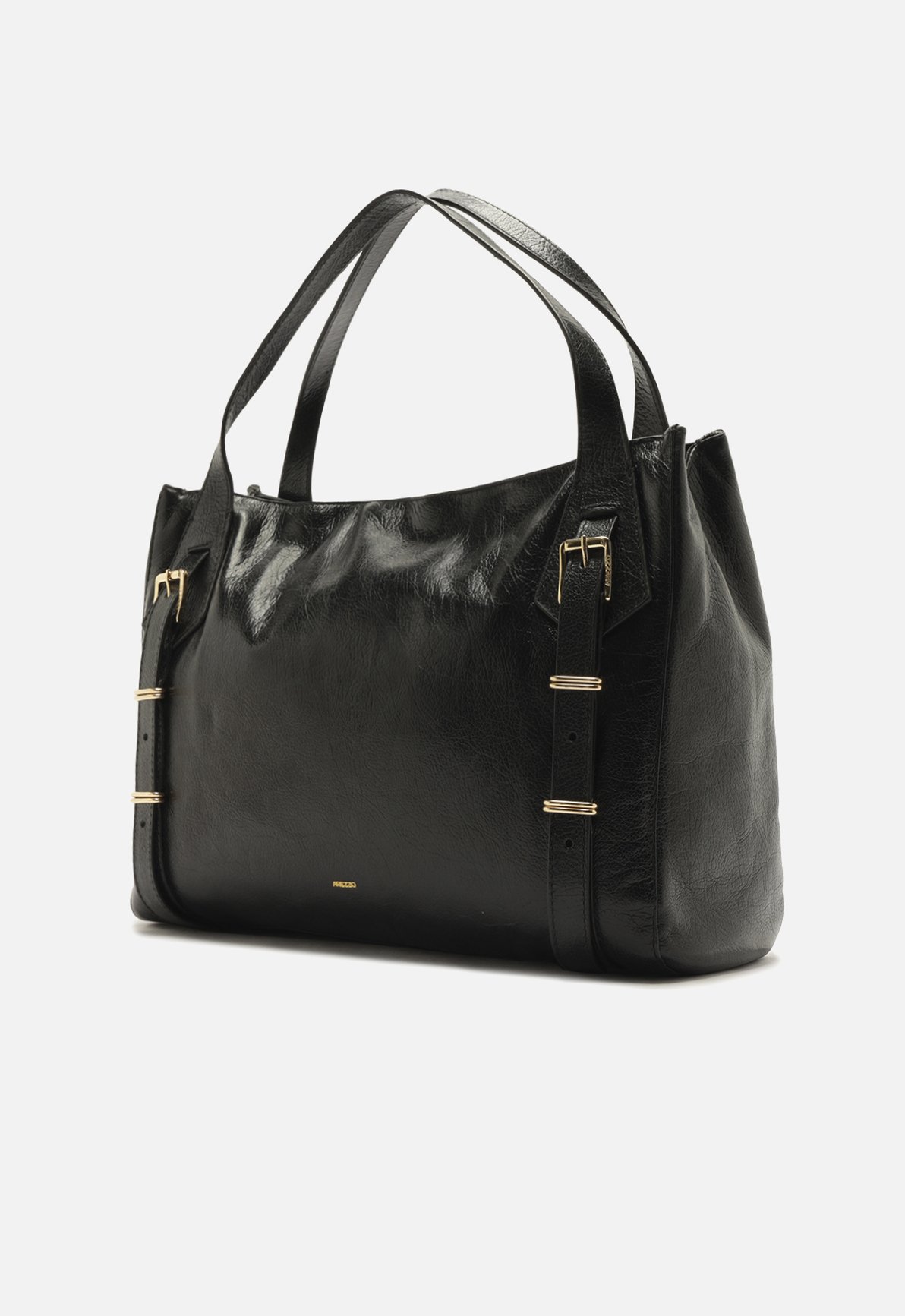 Bolsa Hobo Preta Couro Grande Metais — foto 2
