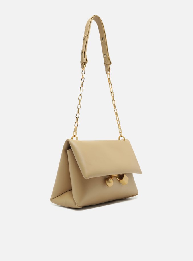 Bolsa Tiracolo Bege Couro Média Esfera Cubo