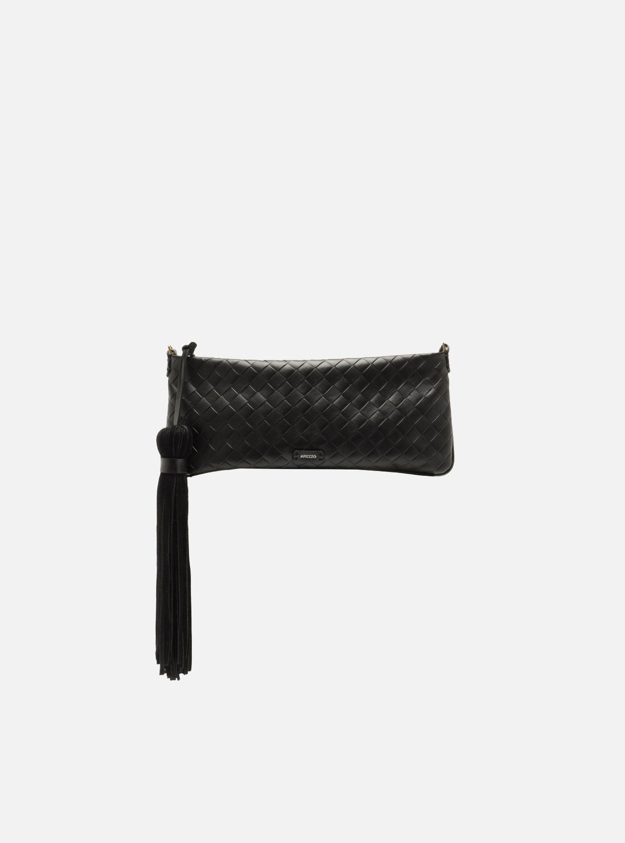 Bolsa Clutch Preta Couro Pequena Tressê Franja — foto 1