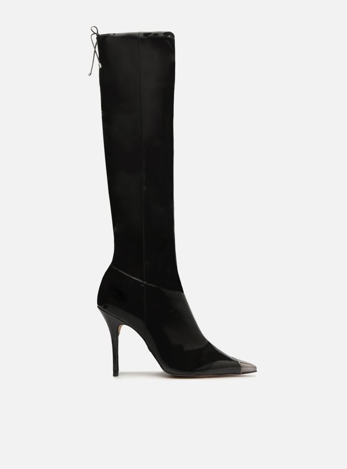 Bota Over The Knee Preta Verniz Bico Fino