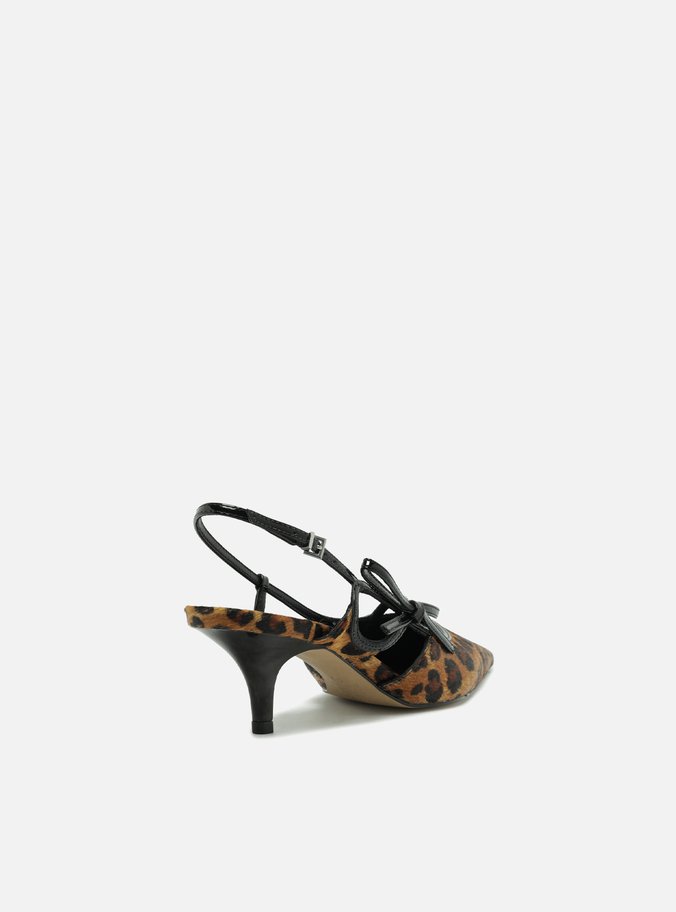 Scarpin Animal Print Salto Fino Slingback Laço
