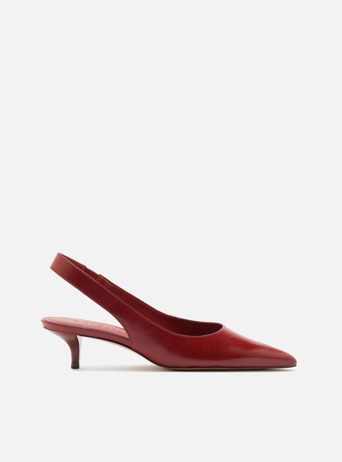 Scarpin Vermelho Couro Salto Fino Slingback