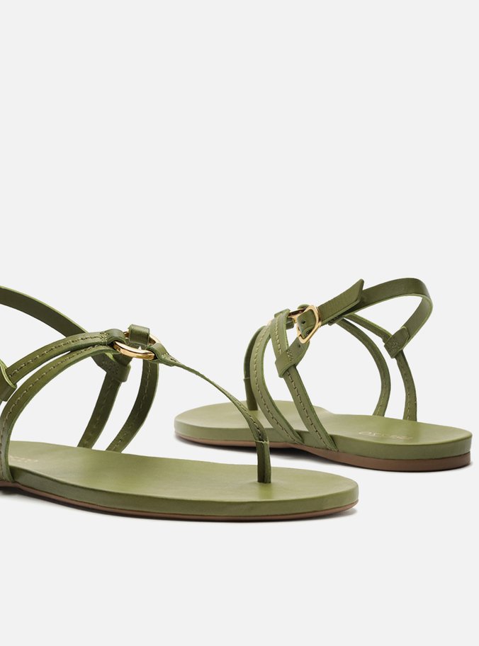 Sandália Rasteira Verde Couro Slim Argola