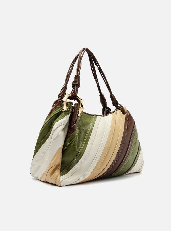 Bolsa Shopping Verde Mix Couro Grande Costuras
