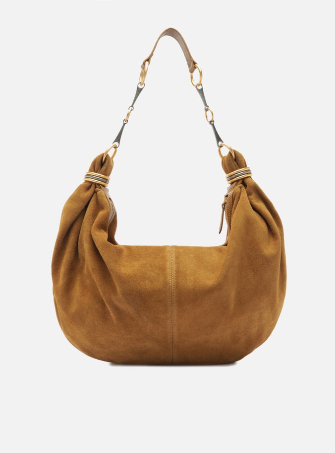 Bolsa Hobo Marrom Couro Acamurçado Grande Esferas