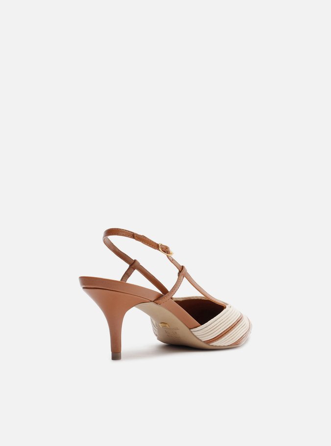 Scarpin Marrom Couro Salto Baixo Slingback Bicolor