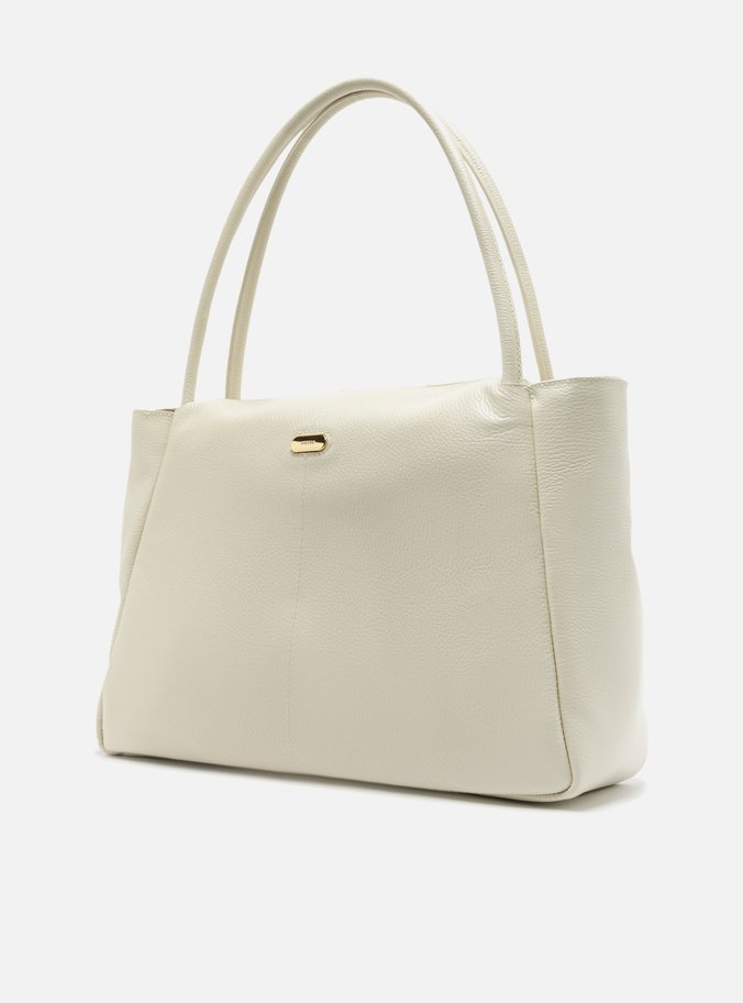Bolsa Shopping Branca Couro Grande Tag Metal