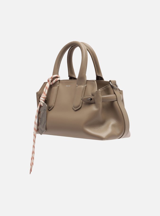 Bolsa Tote Cinza Couro Média Bag Charm Metal