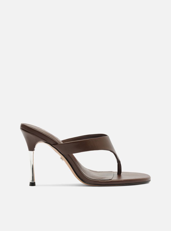 Sandália Marrom Salto Alto Tira