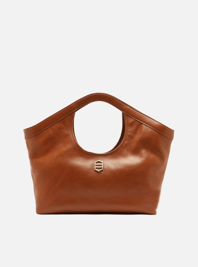 Bolsa Shopping Marrom Couro Grande Metais Dourados