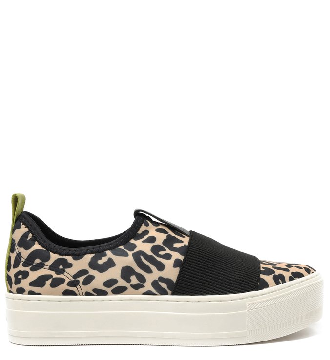 Slip On Onça Tecido Flatform Elástico