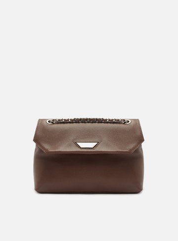 Bolsa Tiracolo Marrom Escura Couro Média Metal