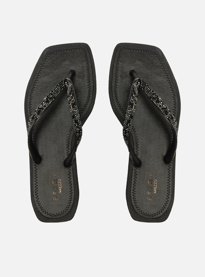 Chinelo de Dedo Preto Recouro Square Strass