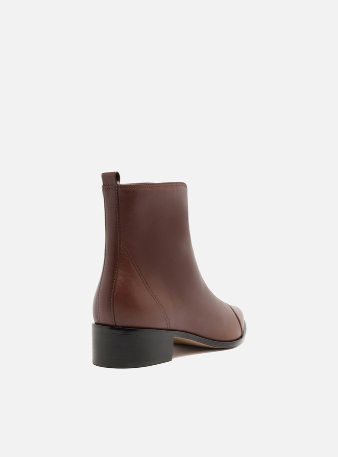 Bota Marrom Couro Cano Curto Bloco Zíper