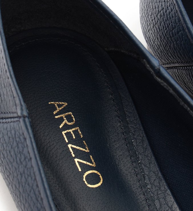 Mocassim Azul Couro Bridão Metálico Luma