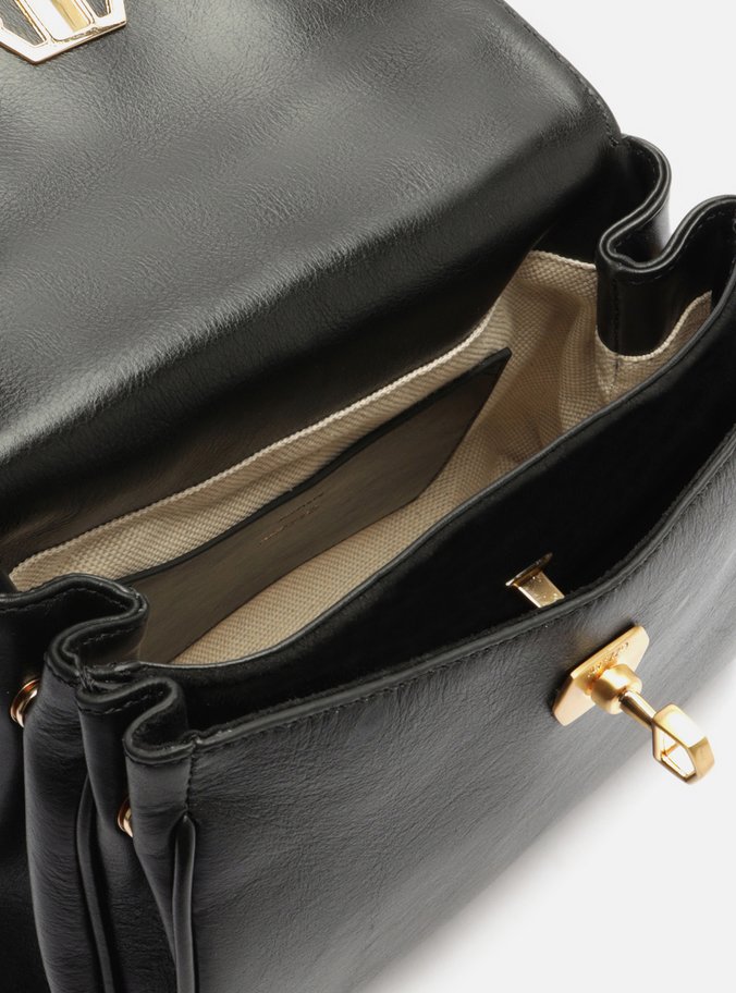 Bolsa Satchel Preta Couro Pequena Bag Charm Nó
