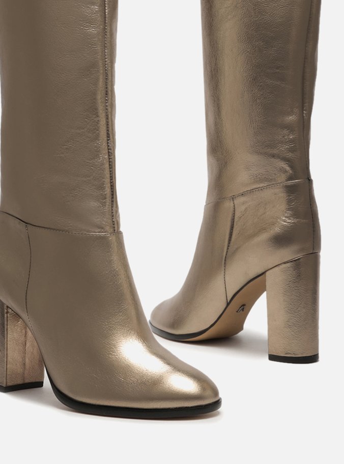 Bota Dourada Couro Cano Longo Hailey
