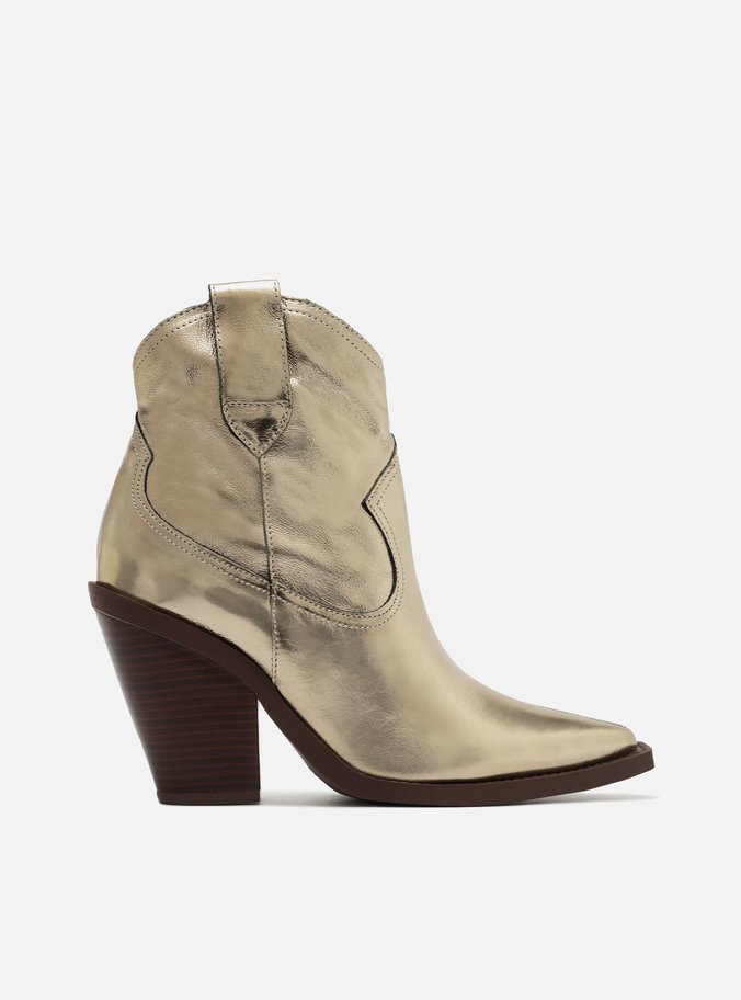 Bota Dourada Couro Cano Curto Bloco Western