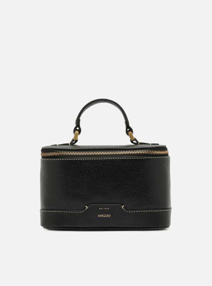 Necessaire Preta Couro  Redonda