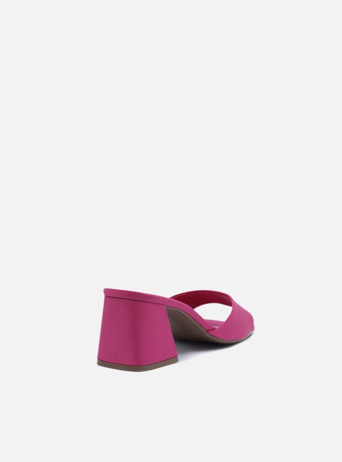 Mule Rosa Cetim Salto Médio Bloco