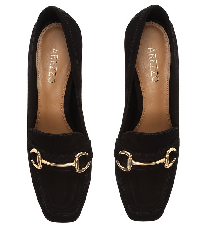 Mocassim Preto Nobuck Salto Bloco