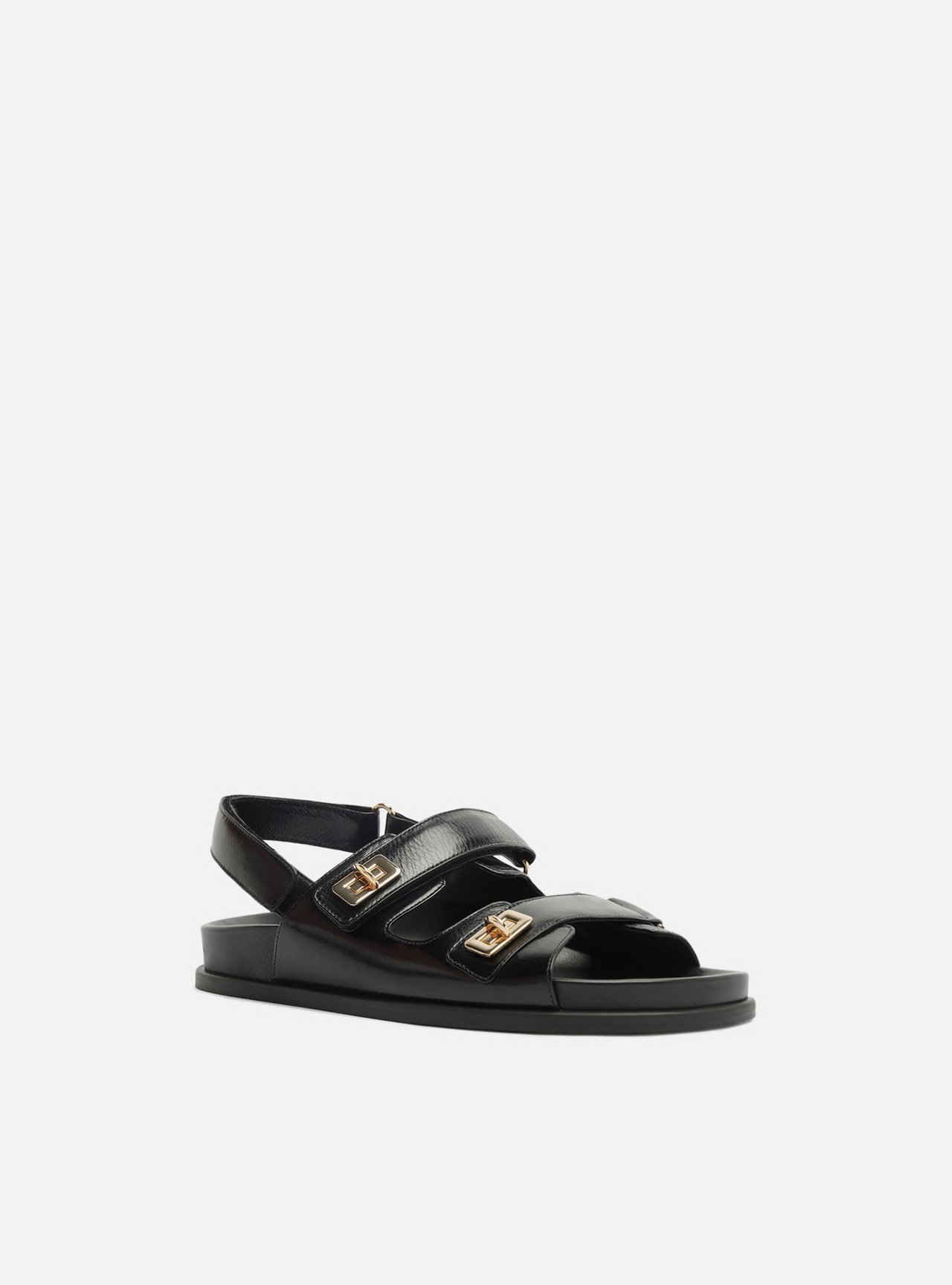 Sandália Papete Preta Couro Flatform Metais — foto 2